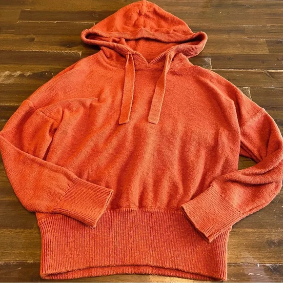 Madewell Clairview Hoodie Sweater Crop Sporty Short Textured Vintage Orange XXS - Picture 10 of 14